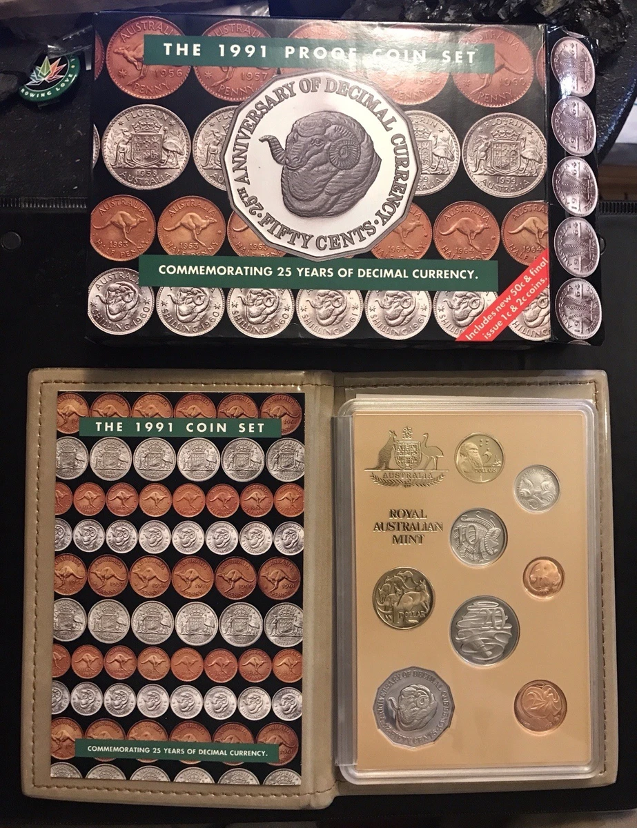 1991 オーストラリア RAM 造幣局 UNC コインセット - 25 年間の 10 進通貨 - オリジナルパッケージ