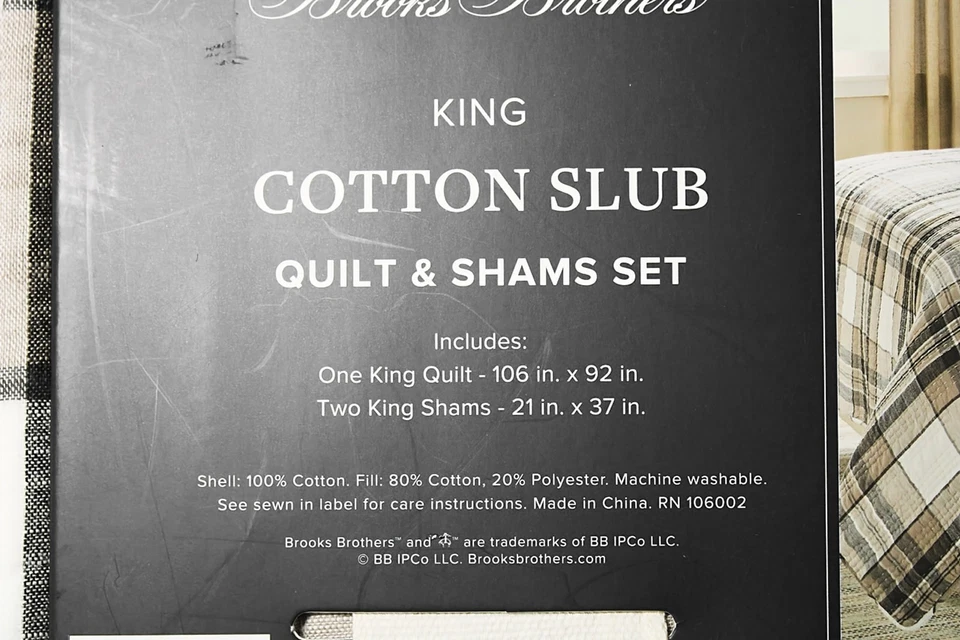 ✨Nuevo Juego de Edredón Brooks Brothers Gris/Marrón Tostado Algodón Slub King Genuino Foto 3 de 3