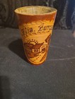 7" Vintage leather encased wooden vase or cup Engraved Fila Burgess handmade — photo 1