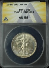 1946 WALKING LIBERTY HALF DOLLAR 50C ANACS AU58 FS-801 DOUBLED DIE REV. (P0636)