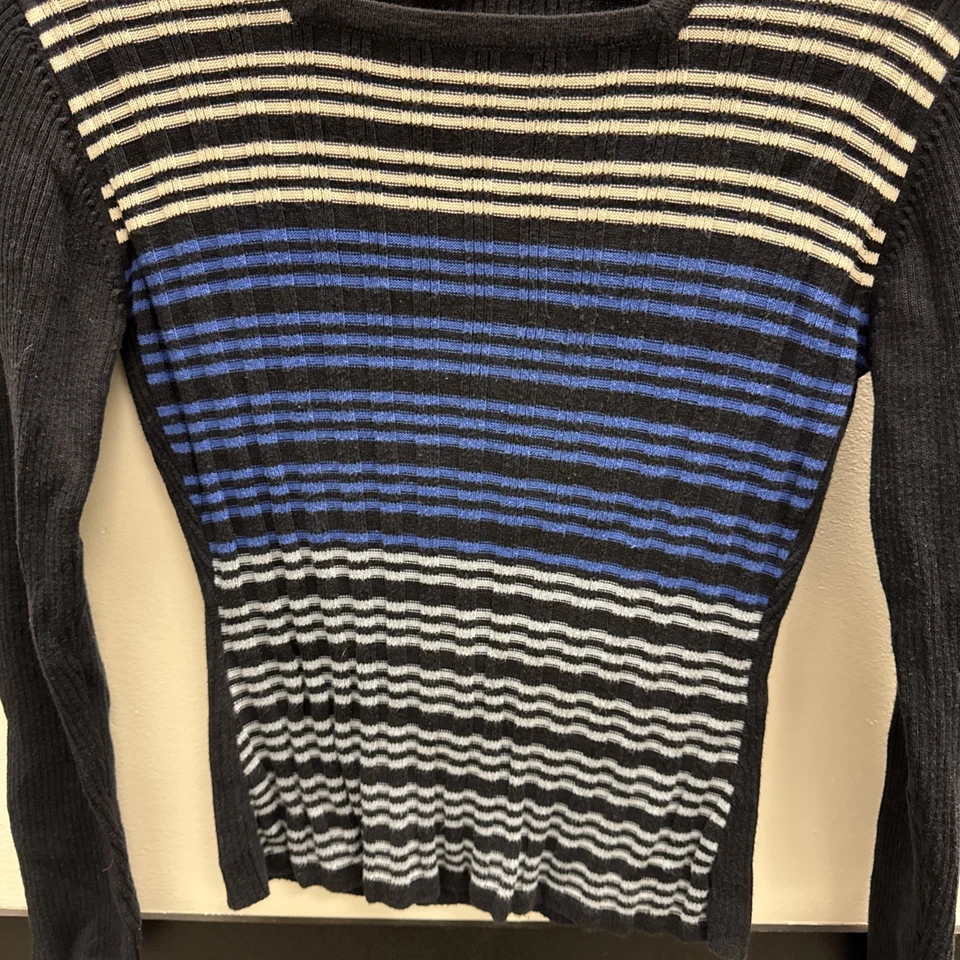 Camisa De Colección Años 90 Rayas Azul Asfalto Patinadora Niña EE. UU. Y2K Algodón Manga Larga Foto 3 de 4