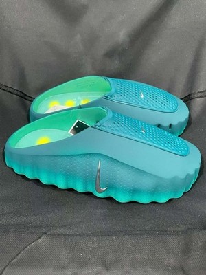 Nike Mind 001 Gradient Teal Lime Metallic Silver Slip-On Recovery Mule Slides Un
