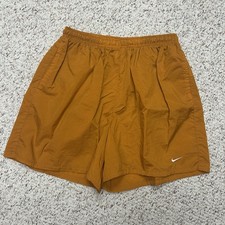 Vintage Nike Rust Orange Men  s Nylon Shorts Sz XL 90s Mini Swoosh Drawstring 5  