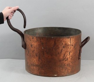 Large Antique D.H. & M. Co. Copper Stock Pot w/ Wrought Iron Rat Tail Handle NR
