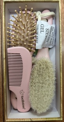 Baby Hair Brush Set for Newborns - Soft Goat Bristle Wooden Oval, Blush 