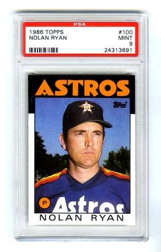 NOLAN RYAN~HOUSTON ASTROS~1986 TOPPS PSA-9 MINT 40-YR-OLD MLB BASEBALL CARD #100