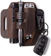 Leather EDC Multitool Sheath for Belt,Leather Belt Pouch for Work and Brown