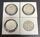Kennedy & Walking Liberty Half Dollars Lot Of 4 90% Constitutional Silver Coins