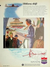 Original 1947 Vintage Print Ad: United Airlines, The Main line Airways