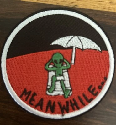 Meanwhile…Alien Embroidery Iron On Patch- Extraterrestrial 7cm Round Patch - Image 1 of 2