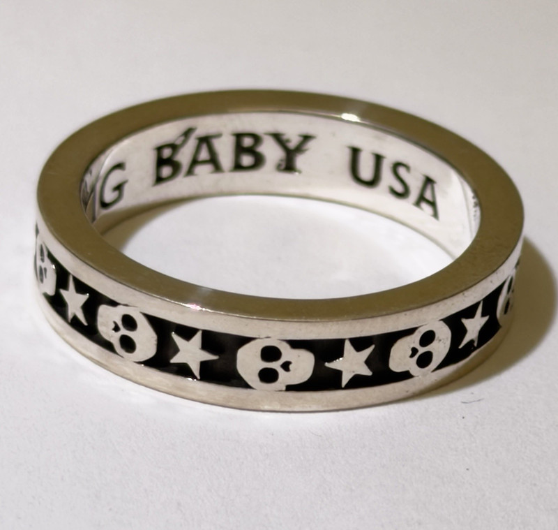King Baby 925 Sterling Silver Skull & Star Band Ring Signed Size 6