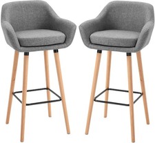 Set 2 Sgabelli Cucina Bar Alti Metallo Seduta Tessuto 55x48x100 Grigio DecHome
