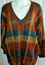 Vintage 90's PAUL HARRIS Oversized Plaid MOHAIR SWEATER Size Medium
