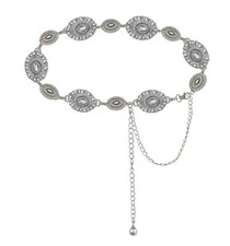 Western-Concho-Belt Length 51.1" 29.5" extended chain 21.6" Black Silver