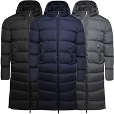 Mens Long Jacket Soul Star Hooded Padded Winter Warm Zip Coat Big Pockets S-2XL