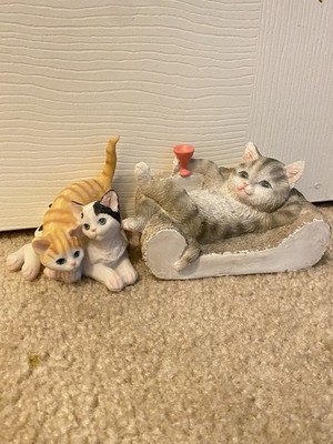 Cat Resin Figurines  With Two Cats And One Cat Resting On Couch Knick Knacks