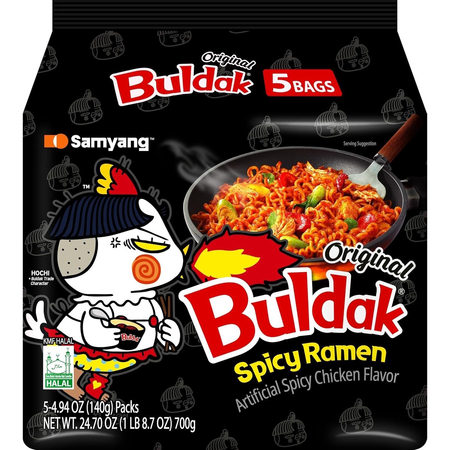 Samyang Buldak Ramen 5 Pack of Hot Chicken Flavour Stir Fried Korean Noodles