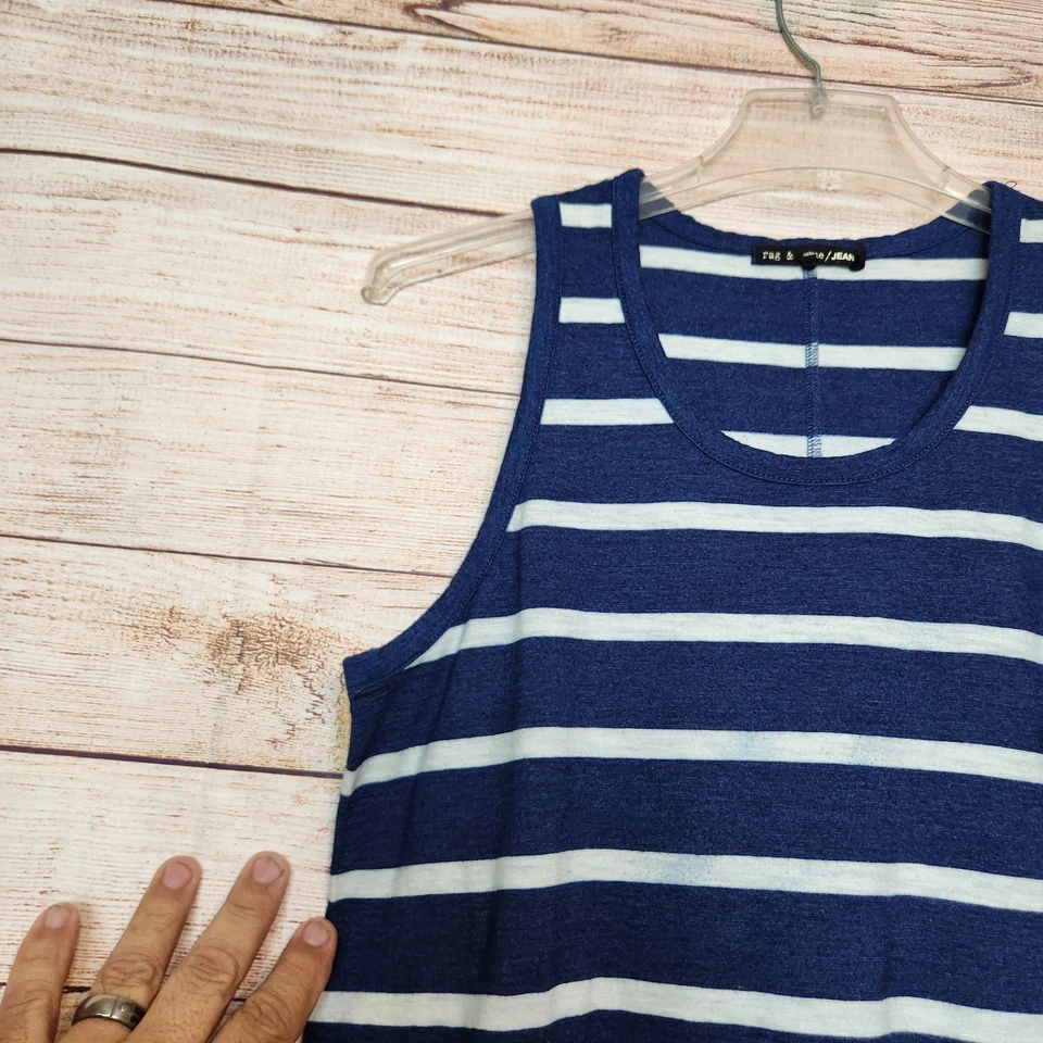 Rag & Bone Jean Blue White Striped Women's Tank Top Small Comfy 100% Cotton - Image 2 of 4