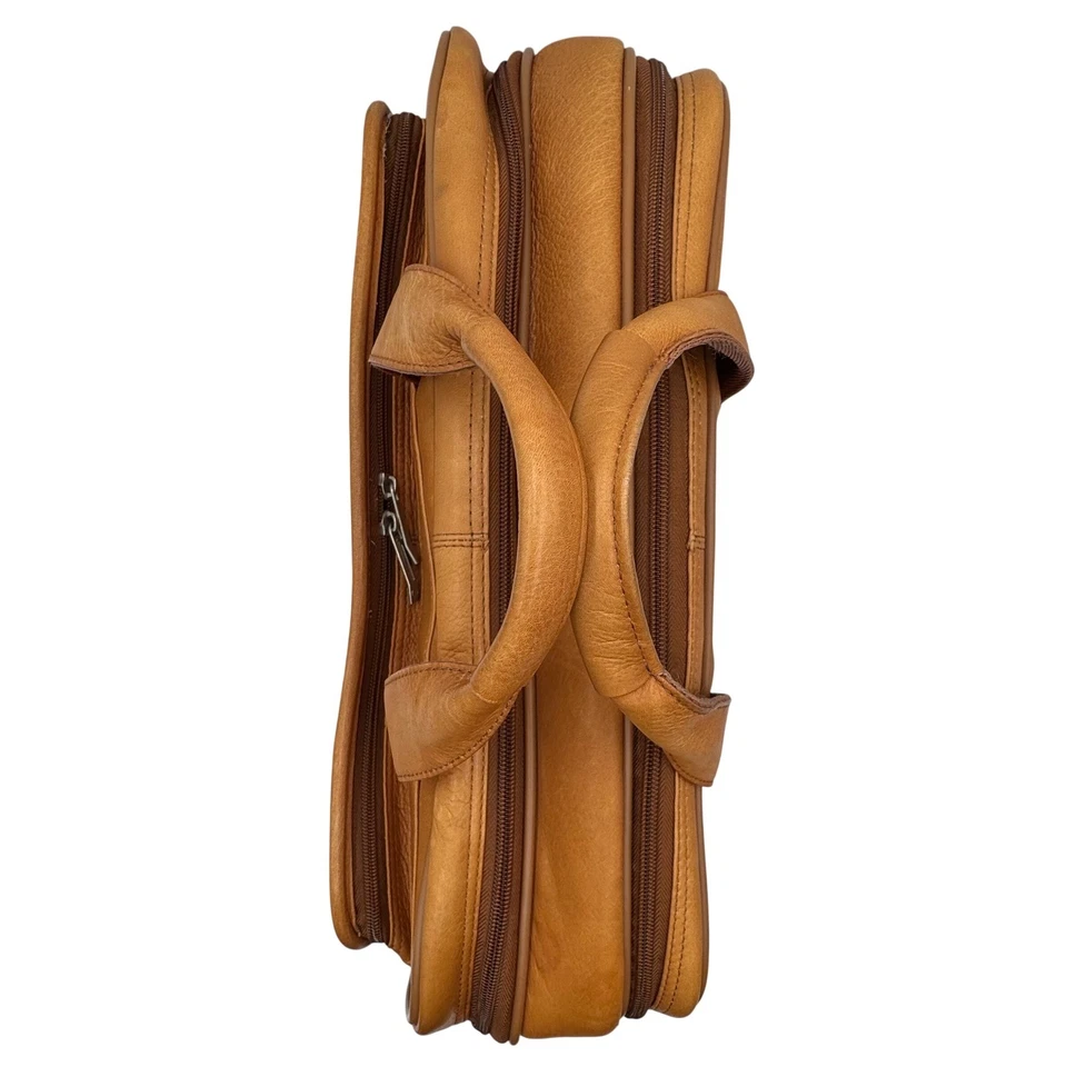 Solo Walker Leather Wheeled Catalog Laptop Briefcase Carry On Rolling Bag Tan - Image 3 of 4