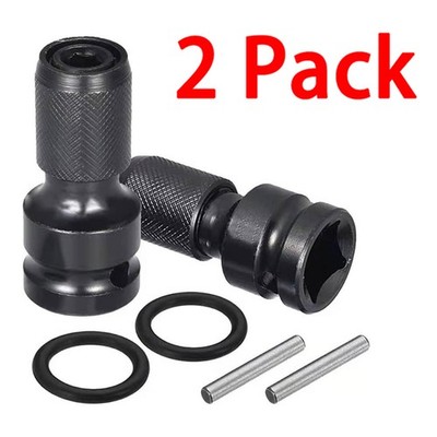 2Pcs 1/2'' Drive To 1/4'' Socket Adapter for IMPACT WRENCH Hex Drill Chuck Convert