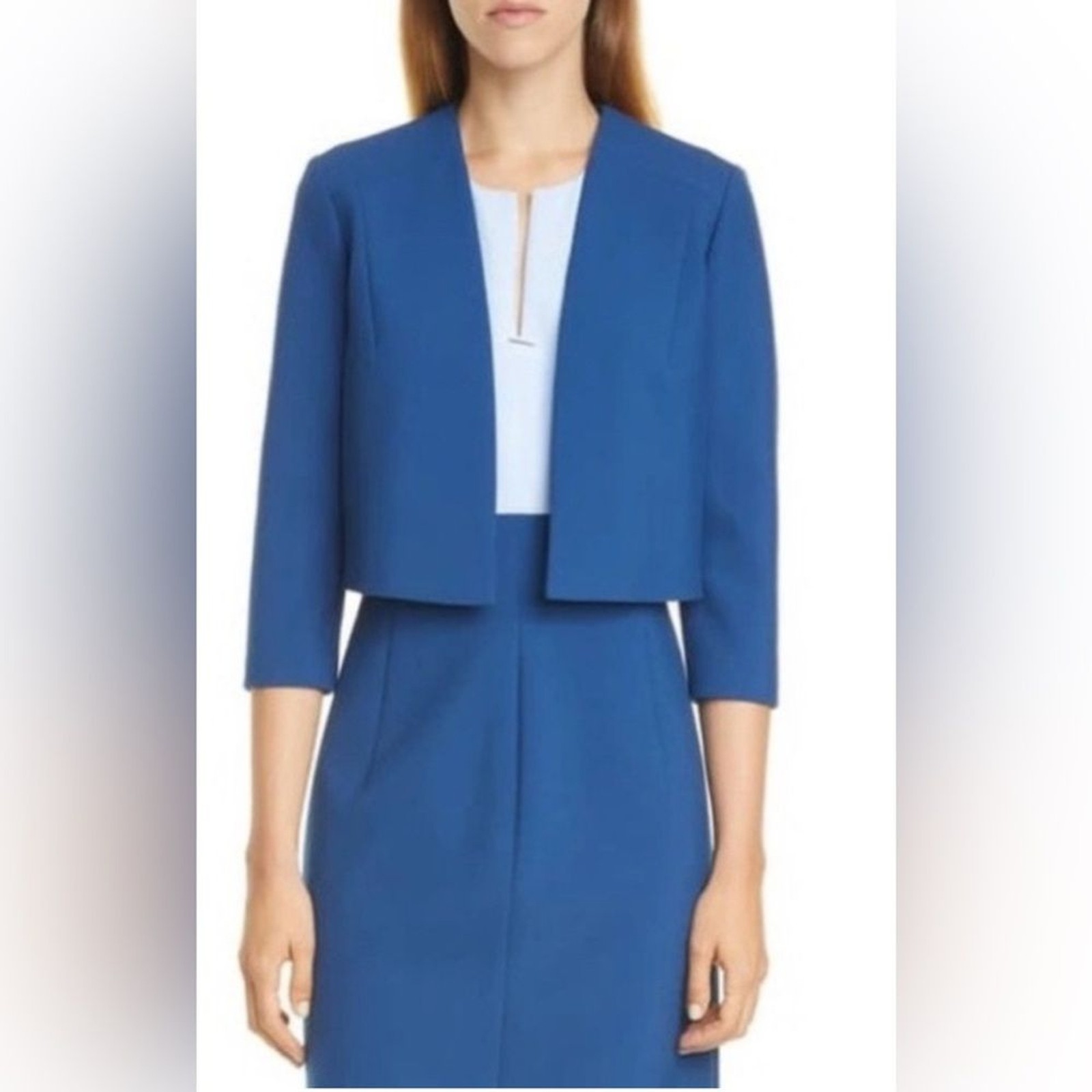 Hugo Boss Blue blazer Jikiva  Royal Blue Collarless Ponte Crop Jacket size 10