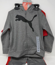 Boys Size 3T PUMA Kids' 3-Piece Set Outfit Zip-Up Hoodie, Shirt, Pants Gray Red