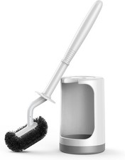HAMITOR Toilet Bowl Brush Holder Set:Curved Design with Holder for Deep Cleaning