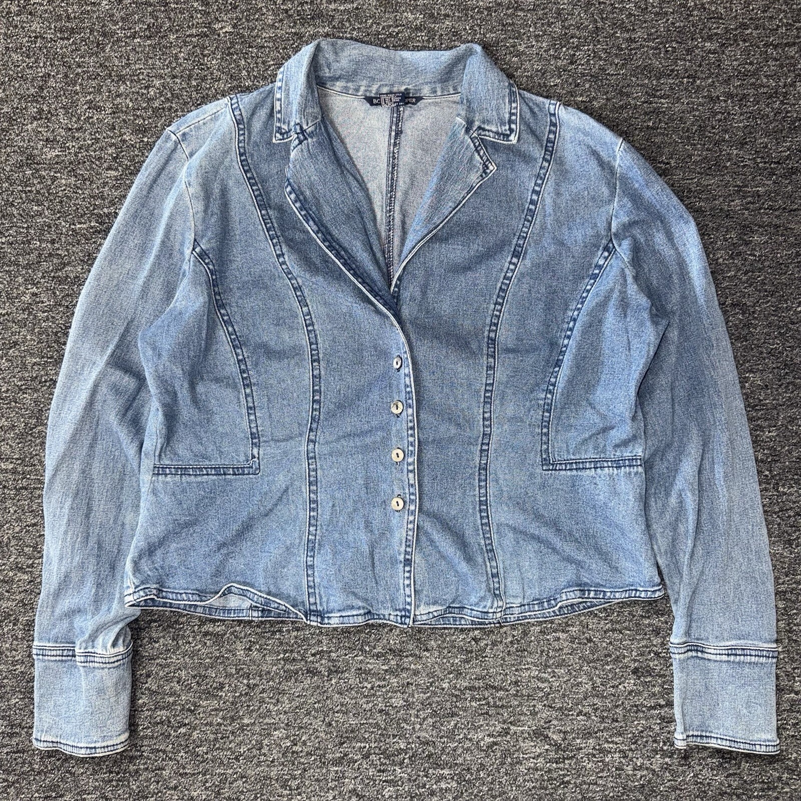 Women’s Y2K Boston Proper Cropped Faded Light Wash Denim Jacket - Size 14