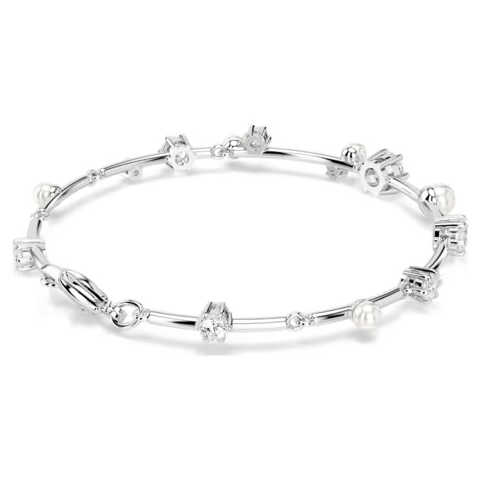 Swarovski Constella bracelet Crystal-like pearl, round cut, white, rhodium plate