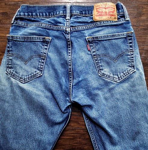 Jean Levis 505 DISTRESSED homme 30x30 bleu foncé coupe régulière fermeture éclair droite mouche - Photo 3/13