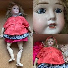 Antique Bisque head doll, France 8 mark german, composite body, clothes, 1800s