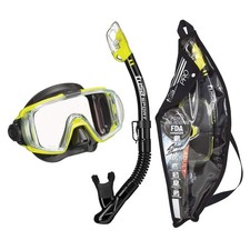 TUSA Visio Tri-Ex Adult Flash Yellow/Black Mask and Dry Snorkel Combo