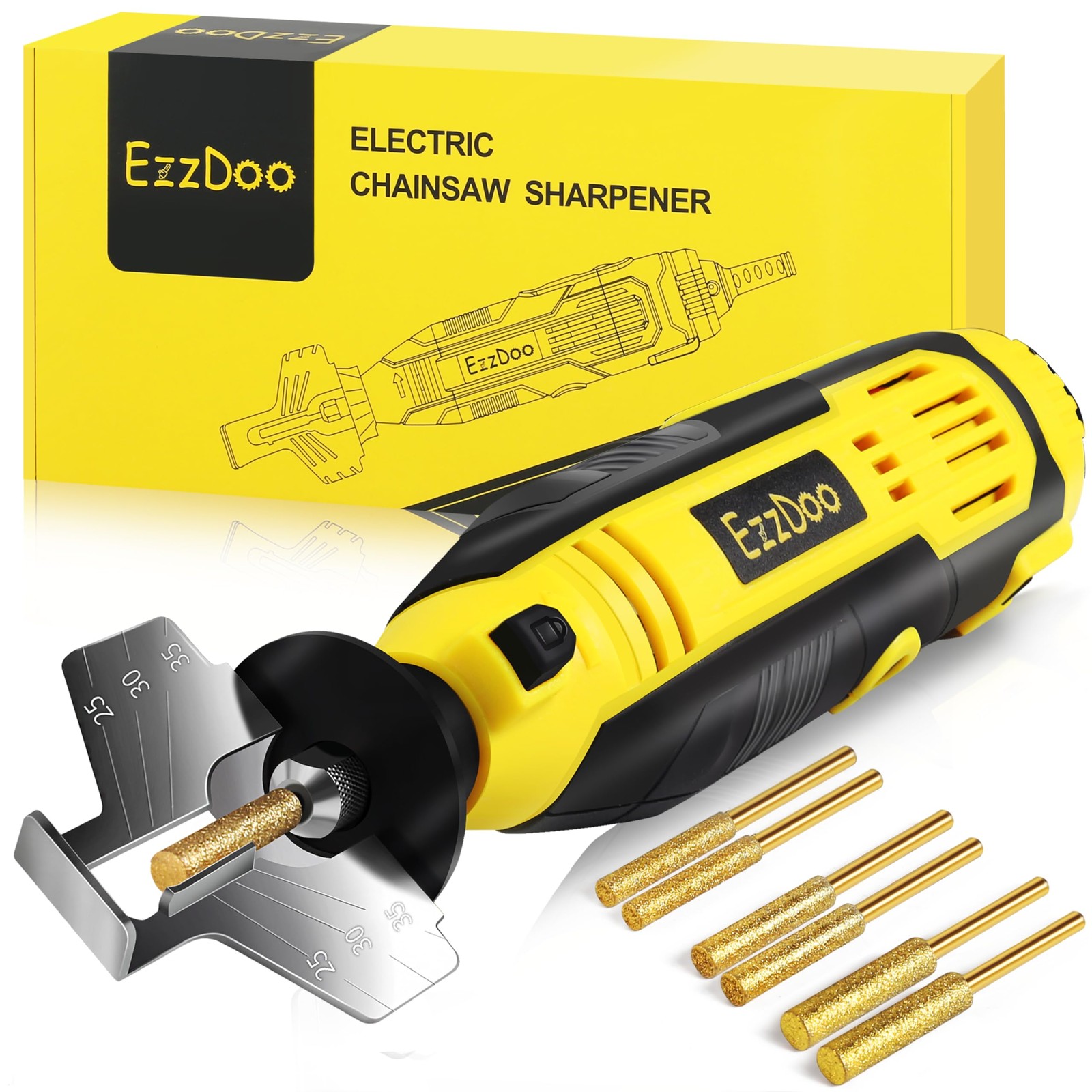 Electric Chainsaw Sharpener Kit with Titanium-Plated Diamond Bits for High-Speed Sharpening