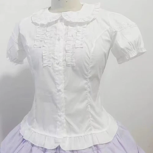 Women Girls Ruffled Blouse Shirt Top Long Sleeve Bow Lolita Sweet Japanese - Imagen 6 de 14