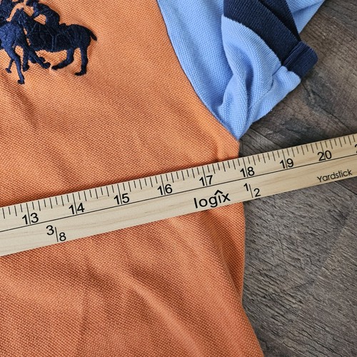 Ralph Lauren Big Horse Polo Shirt 3 Sleeve Boys Large 14/16 Orange Blue Green - Picture 7 of 9