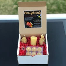 SAVE THE BEES Beeswax Candle Gift Box Set / Natural Bees Wax Candles Holder 🐝 