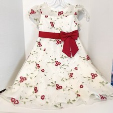Toddler Dress 3/3T Toddler Lined Dressy Cream Red Floral Puff Sleeve