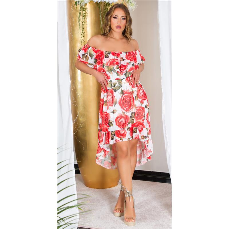 Mujer Carmen-Kleid con Estampado de Flores Incl. Cinturón Rojo 34/36/38 #LK146