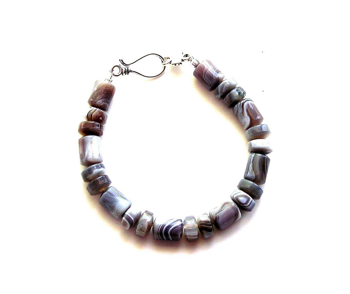 Handcrafted Gray Brown White Onyx Bead Bracelet on Beading Wire DK103-image