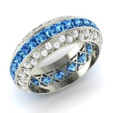 3.70 Ct Natural Topaz Diamond Engagement Eternity Band 14K Real White Gold