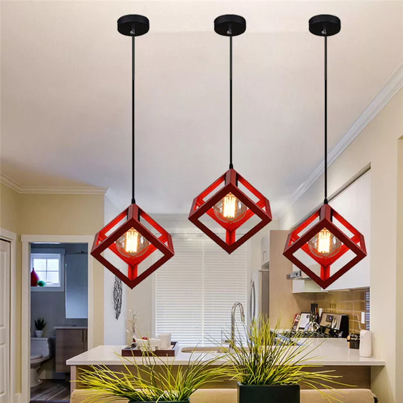 Dining Room Pendant Lighting Red Bar Ceiling Light Square Kitchen
