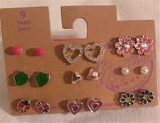 Valentine's Day Ready 9 Pairs Enamel Post Earrings Small Size 3 Pairs Hearts