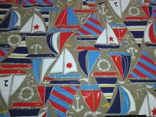 Vtg Cotton Blend Nautical Sailboats Anchors Fabric 44x1.75 yds Cranston