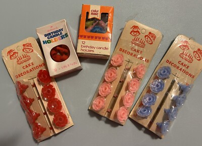 Vintage Birthday Candle Holders Flowers : 5 Pkg / boxes New Sealed Never Used