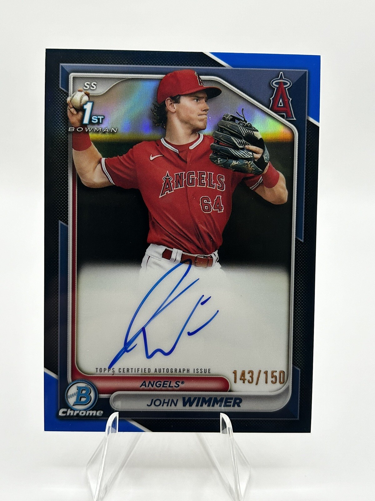 2024 Bowman Chrome John Wimmer Blue Refractor 1st Bowman  Auto /150 Angels