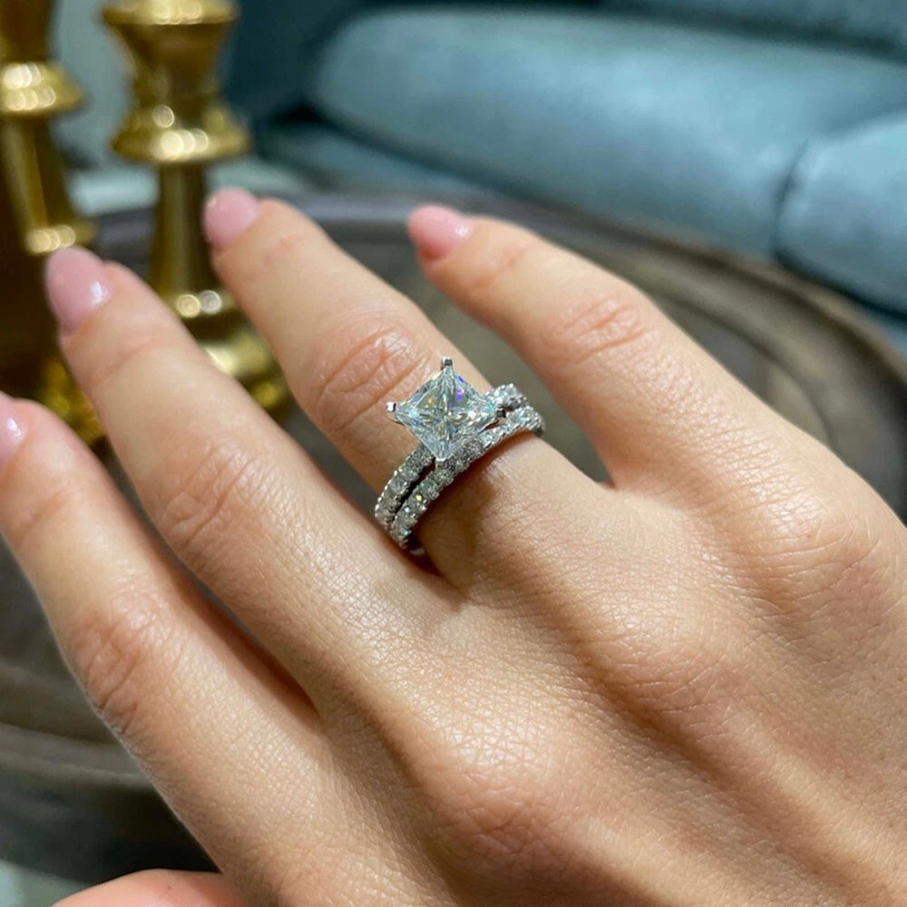 Princess 2.91 Ct IGI GIA Certified Lab Created Diamond Ring Sets