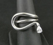 Ring Silver Cubic Zirconia Pear Shape Stone with Loop Band Sterling 925 Size 9