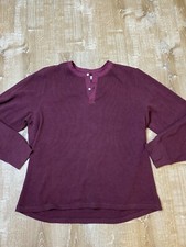 Everlane Red Maroon Thermal Waffle Knit Long Sleeve Henley Shirt Sweater XXL EUC