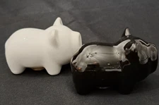 Cute Pig Salt and Pepper Shakers Black and White Porcelain Ceramic