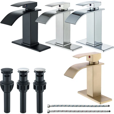 TOPSHOWER Waterfall Bathroom Basin Faucet Single Handle Vanity Sink Mixer Tap Deck Mounted